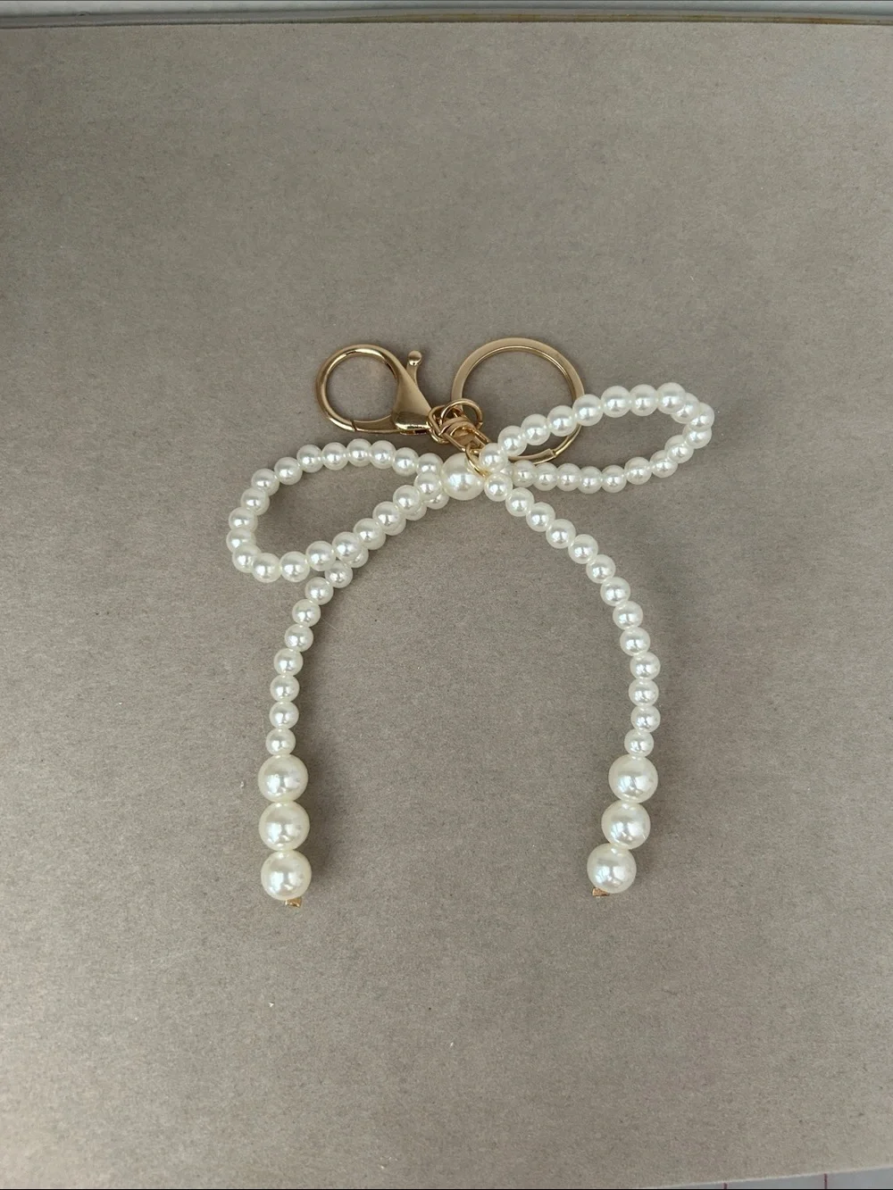 Pearl Bow Keychain Charm - White Faux Pearl with Gold Hardware